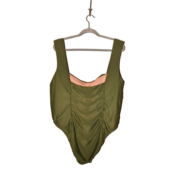 J.CREW NEW $128 Ruched Square Neck One Piece Swimsuit Green Size 24 - Picture 2 of 3